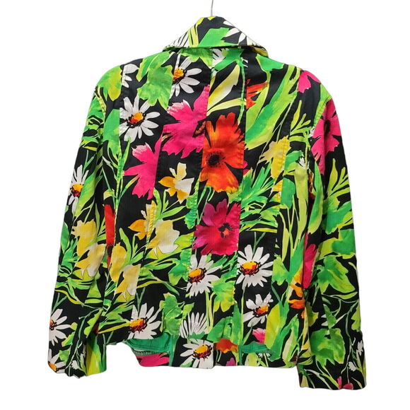 Chico s Womens Blazer Multi-Color Size 2 Cotton Blend Button Up Floral Design - Picture 2 of 12